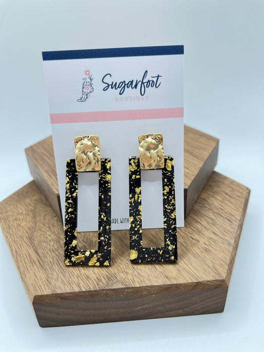 Black & Gold Rectangular Drop Earrings